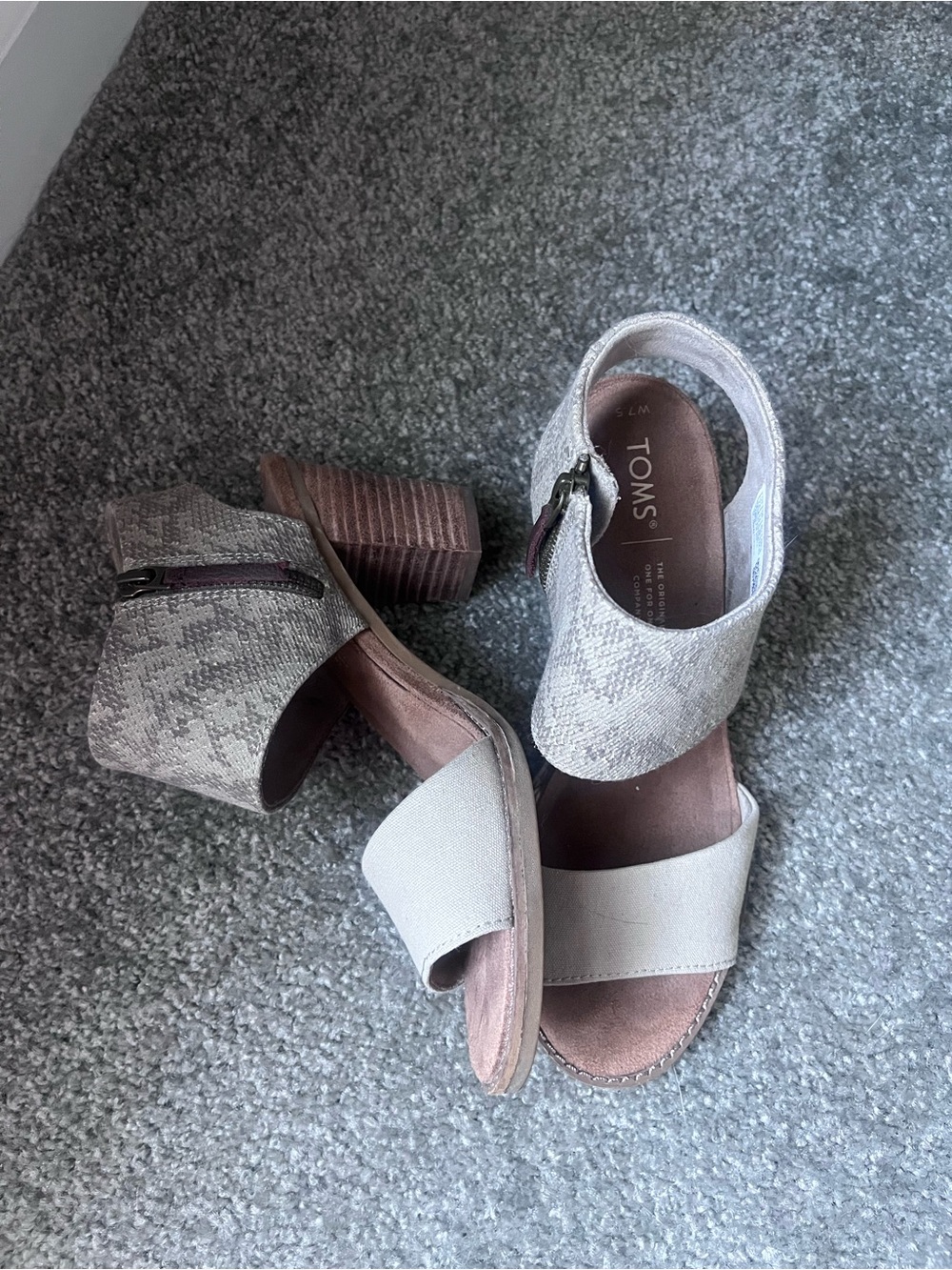 TOMS Women's Gray Snake-Print Ankle Strap Sandals